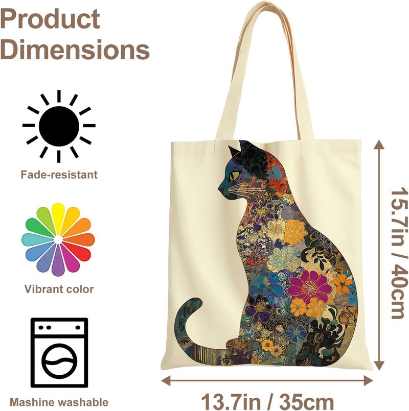 ANNA QUEEN Cat Tote Bag Shoulder Bag Handle Bag for Gym Yoga Picnic Beach Kitchen Reusable - Image 3